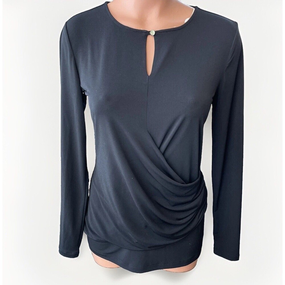 Daisy Fuentes Black Ruched Basic Top Size S Long Sleeve